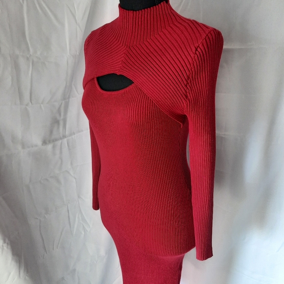 Almost Famous Bodycon Sweater Dress Sz Lg/Med Burgundy Wine Red Cutout Ribbed - Picture 4 of 11